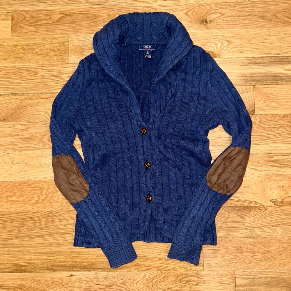 Chaps Denim blue cable knit cardigan buttons - S